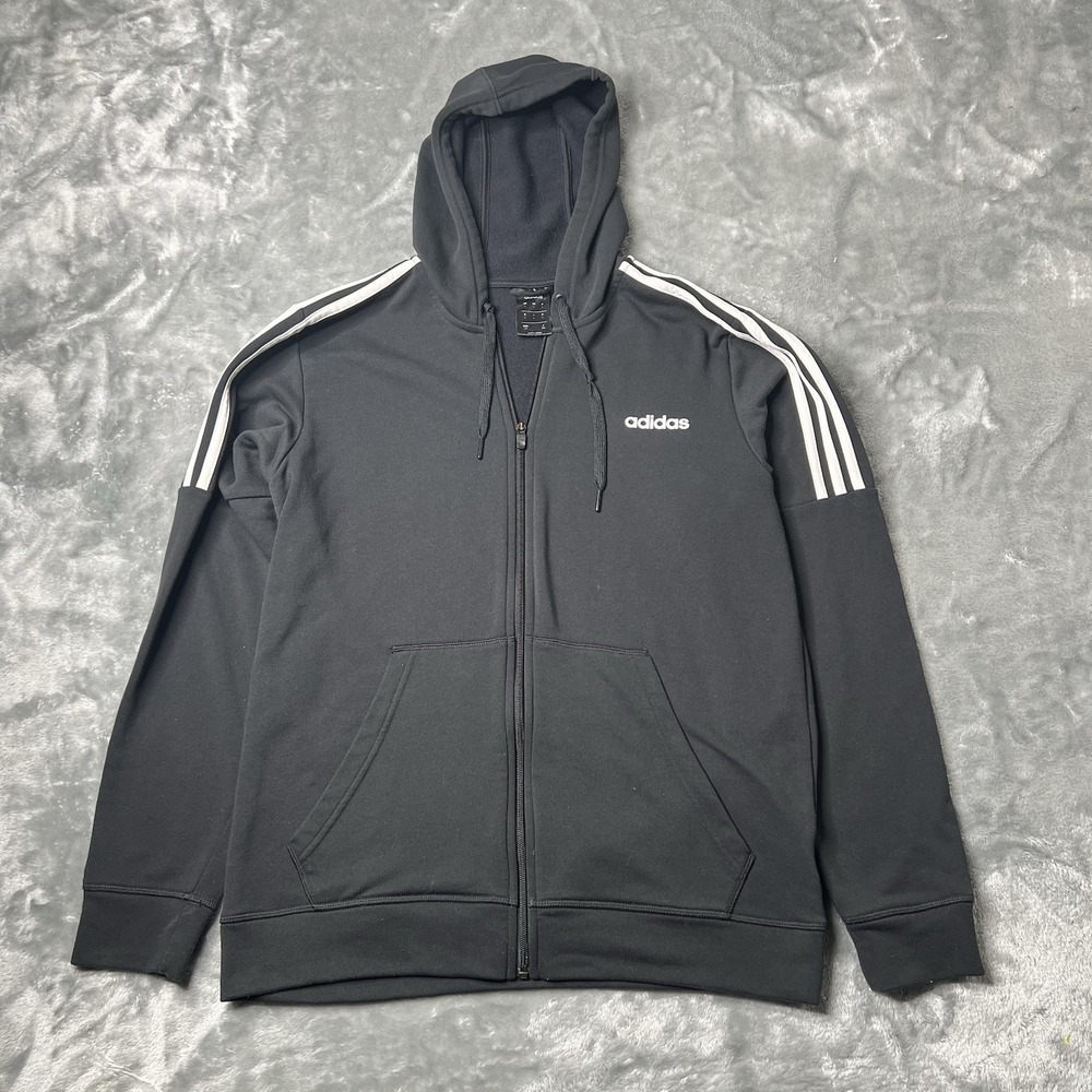 adidas Essentials Fleece 3-Stripes‎ Black Hoodie Fleece White Crew Neck DQ3101